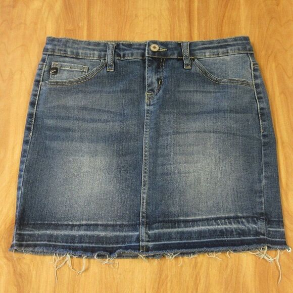 KANCAN Lou Stretch Denim Mini Skirt Juniors/Womens Sz 7/27 Raw Edge Jeans KC6062 - Picture 1 of 15